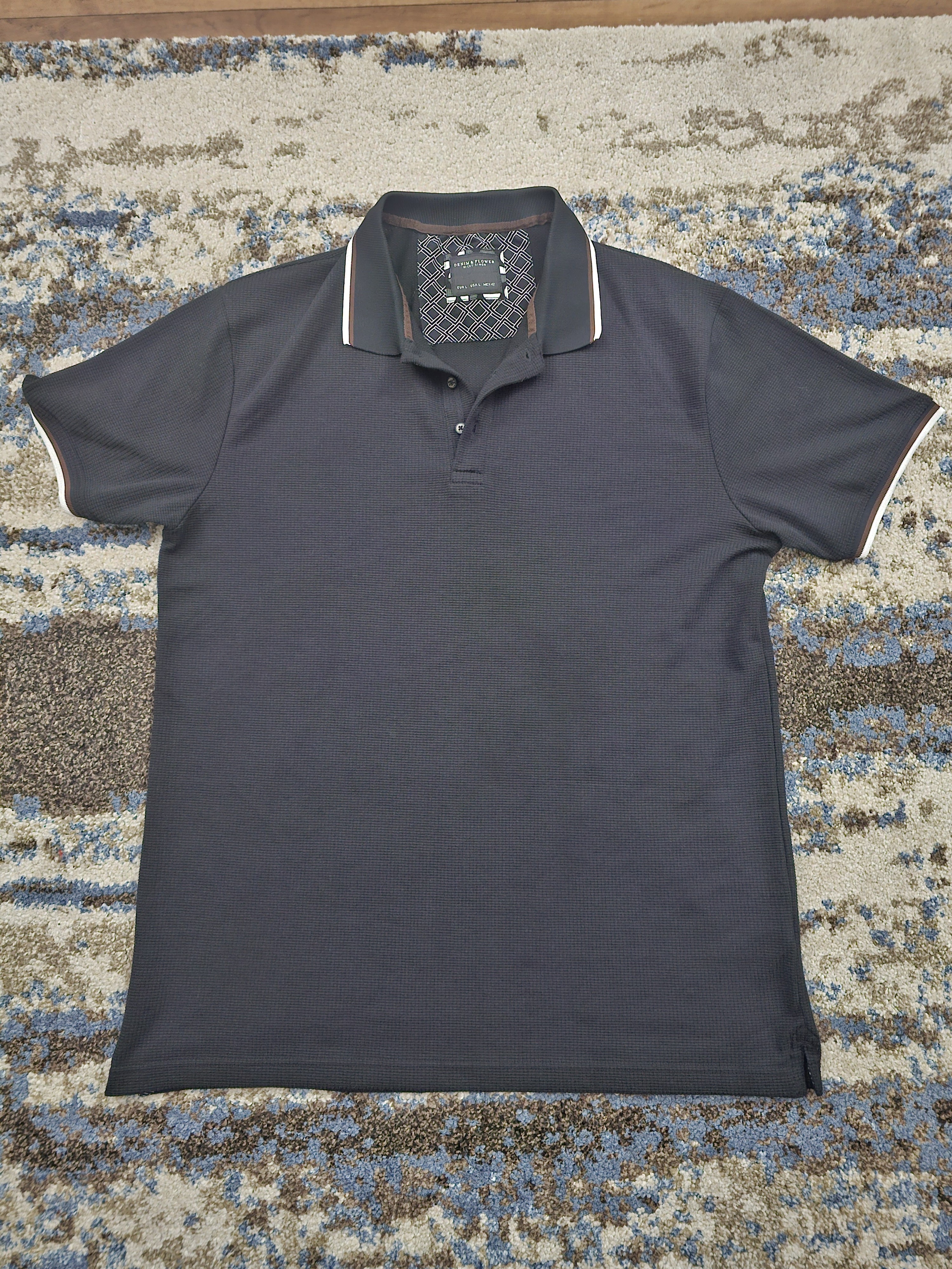 Mens Navy Polo Shirt With Contrast Trim